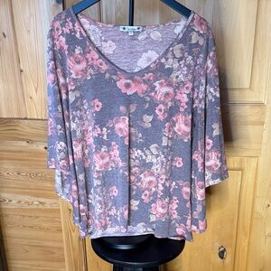 Floral Long Sleeve Top in Pink and Gray
